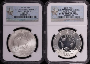 2015-P US Marshalls Service Silver Dollar Commemorative Set NGC MS/PF-70 UC ER - Picture 1 of 2