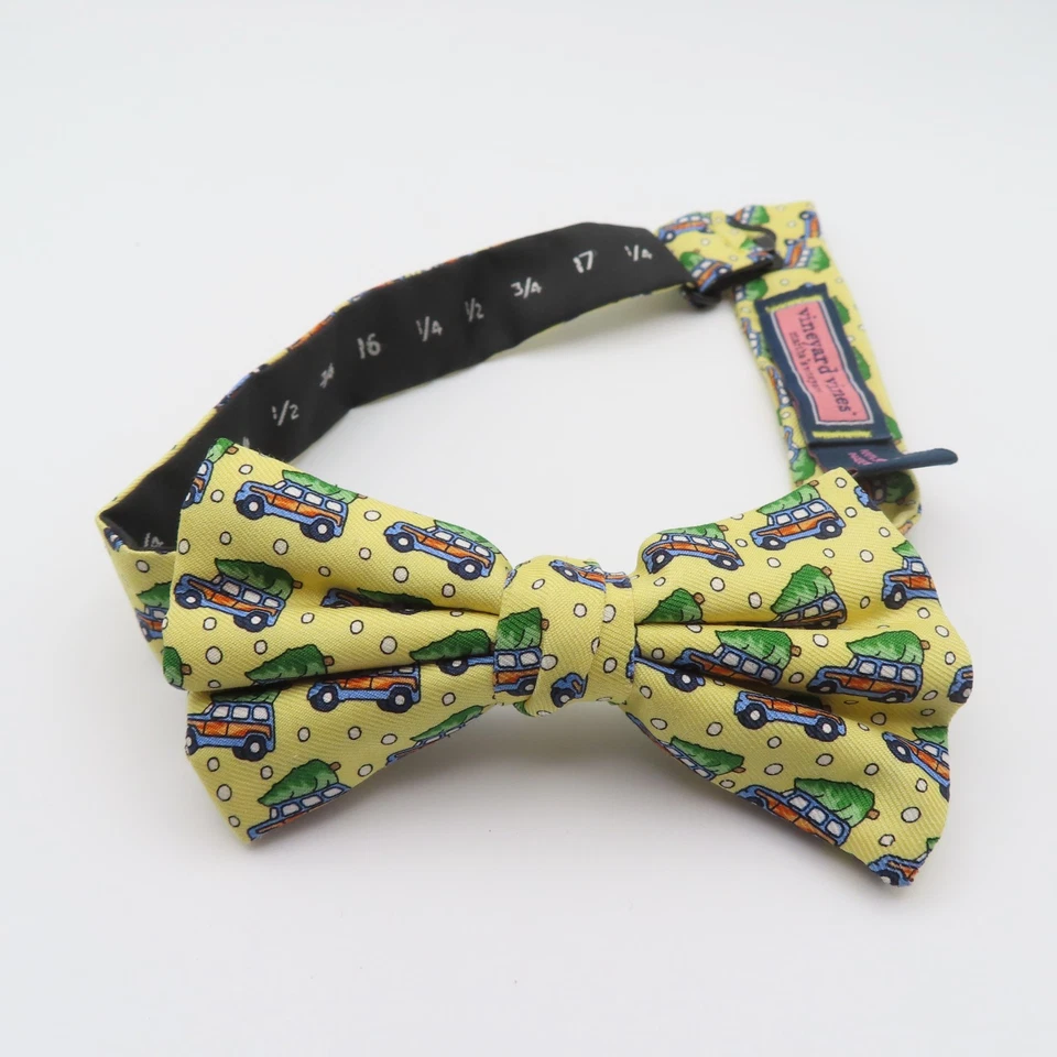 Pajarita de seda Vineyard Vines amarillo verde azul Navidad 2" de ancho pre atada EE. UU. Foto 1 de 4