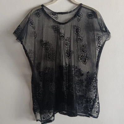 Top Judy Cooper Fairy Grunge Y2K Malla Transparente Negro Brillo Edgy Rocker Punk Cuadrado Foto 1 de 4