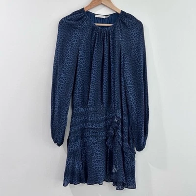 Ramy Brook Jeannie dress silk leopard animal print blue black size 0 - Image 1 of 4