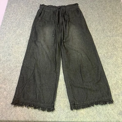 Wide Leg Black Womens Raw Hem Pockets Streetwear Baggy Skater Drawstring Size 12 - Image 1 of 4