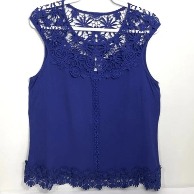 American Rag CIE Tank Top Shirt Sz 1X Royal Purple Embroidered Eyelet Rayon - Imagem 1 de 4