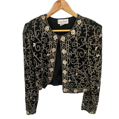 Blazer Chaqueta Floral Laurence Kazar Negro Seda Cuentas Para Mujer Talla M Foto 1 de 4