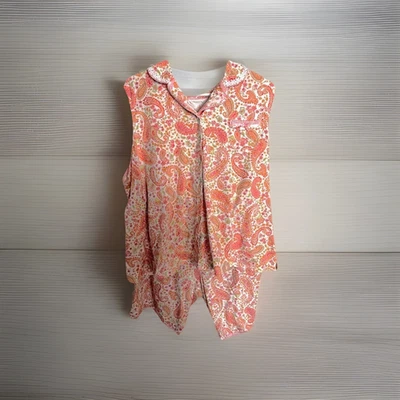 Aria 2 piezas Conjunto de pijama cachemir sin mangas top y pantalones cortos talla 2X naranja y blanco Foto 1 de 4