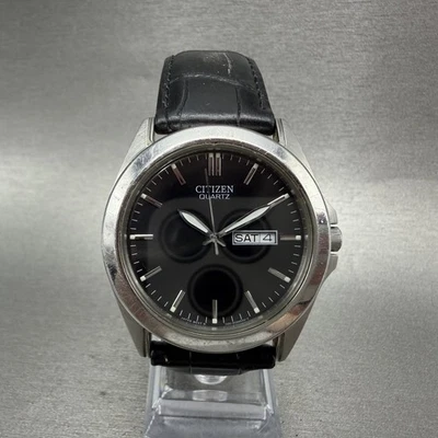 Citizen Watch Men 40mm Black Dial Silver Tone Daydate 1102-S066808 New Battery - Image 1 of 4