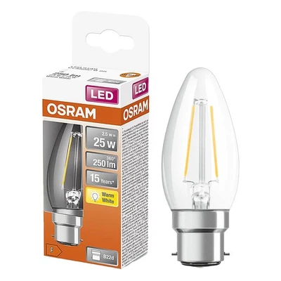 Osram LED Filament Leuchtmittel Parathom Kerze 2,8W = 25W B22d klar 250lm warm - Bild 1 von 3