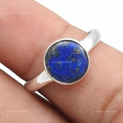 Anillo Art Deco Banda Promesa Plata Esterlina Sólida Lapislázuli Natural Talla 7.5 Foto 1 de 4