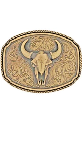 Montana Silversmiths Belt Buckle Wild Ambition Skull Oval Brass A1023C - Picture 1 of 6