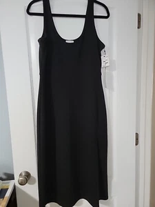 LEITH Black Midi Tank Dress Womens XL Nordstrom Bodycon Deep Scoop Neck NWT - Picture 1 of 7