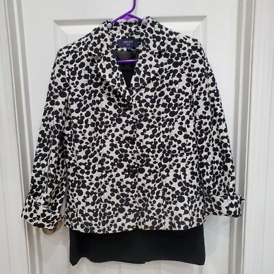 Jones Wear Traje Mujer Talla 12 Negro Blanco Estampado Conjunto de 2 piezas Falda Blazer Chaqueta Foto 1 de 4