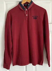 HACKETT LONDON GB Long Sleeve Polo Shirt Mens Medium Red Union Jack British - Picture 1 of 11