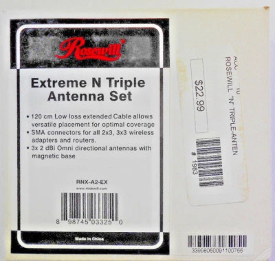 NEW! ROSEWILL EXTREME N TRIPLE ANTENNA 3X 2DBI OMNID ANTENNA W/ MAGNET RNX-A2-EX - Image 1 of 3
