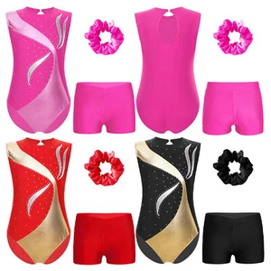 Girls Sets V-front Waistband Dancewear Gymnastics Outfit Figure Skating Shorts - Picture 1 of 43