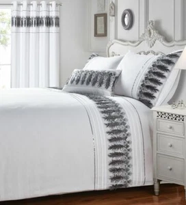 Plain White Duvet Quilt Cover Bedding Set with Feather, Sequin & Glitter Finish - Picture 1 of 15