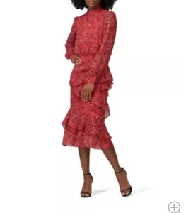 Vestido Solani Rojo Estampado Isa Niveles Seda Mangas Largas Talla 8~ Hermoso- - Imagen 1 de 12