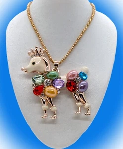 Lovely & Fun Betsey Johnson Cabochon & Crystal Fancy Princess Puppy Dog Necklace - Picture 1 of 15