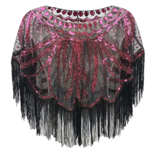 Women Party Dress Shawl Fringe Beaded Sequin Cape Retro Style Wrap Blouse Prom - Picture 1 of 14