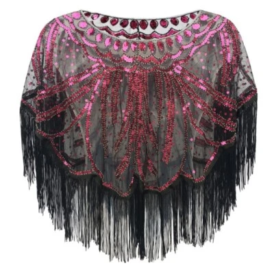 Women Party Dress Shawl Fringe Beaded Sequin Cape Retro Style Wrap Blouse Prom - Image 1 of 4