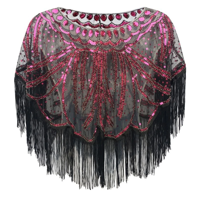 Women Party Dress Shawl Fringe Beaded Sequin Cape Retro Style Wrap Blouse Prom - Image 1 of 4