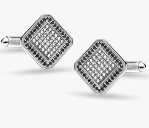 Black & White Lab Created CVD Diamond Wedding Cufflinks In 10K White Gold - Picture 1 of 5