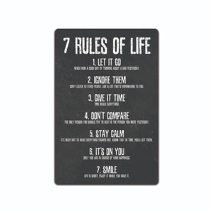 INSPIRATIONAL QUOTE METAL TIN SIGN WALL DECOR 7 RULES OF LIFE MOTIVATIONAL 8X12" - Picture 1 of 3