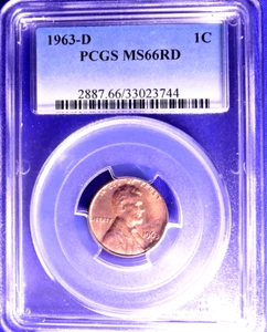 1963-D 1C RD Lincoln Memorial Cent-PCGS #2887 Grade MS66RD--207-2b - Picture 1 of 3