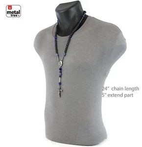 Collar de rosario bola de Shamballa con cuentas azul mate hip hop para hombre HR409 HBL - Imagen 1 de 4