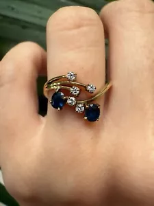 Vintage Sapphire Diamond 9ct Ring - Picture 1 of 5