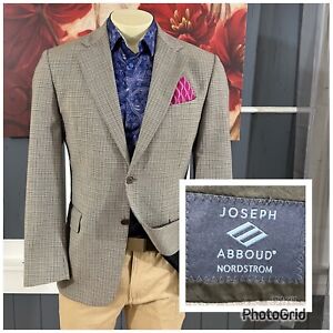 Joseph Abboud Blazer Mens Sport Coat Jacket 42Short Silk Wool Check Brown/Grey