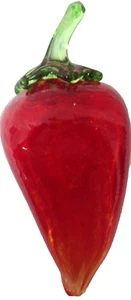 5" Strawberry or Chili Pepper Hand Blown Art Glass Red & Green Fruit / Vegetable - Picture 1 of 6