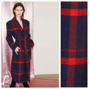 Just Female Munch Navy Red Check Plaid Belted Overcoat Size S NWT $290 - Picture 1 of 9