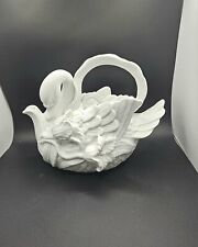Porcelein White Swan Teapot Unmarked 