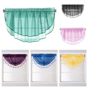 1PC WATERFALL VALANCE SWAG WINDOW CURTAIN W/TASSEL TRIM RIBON EDGE 2 STYLE JK57 - Picture 1 of 25