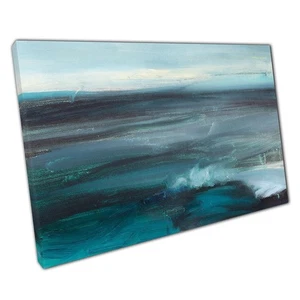 Modern Textured Seascape Canvas Print: Blue Ocean Waves Abstract Wall Art for - Picture 1 of 10