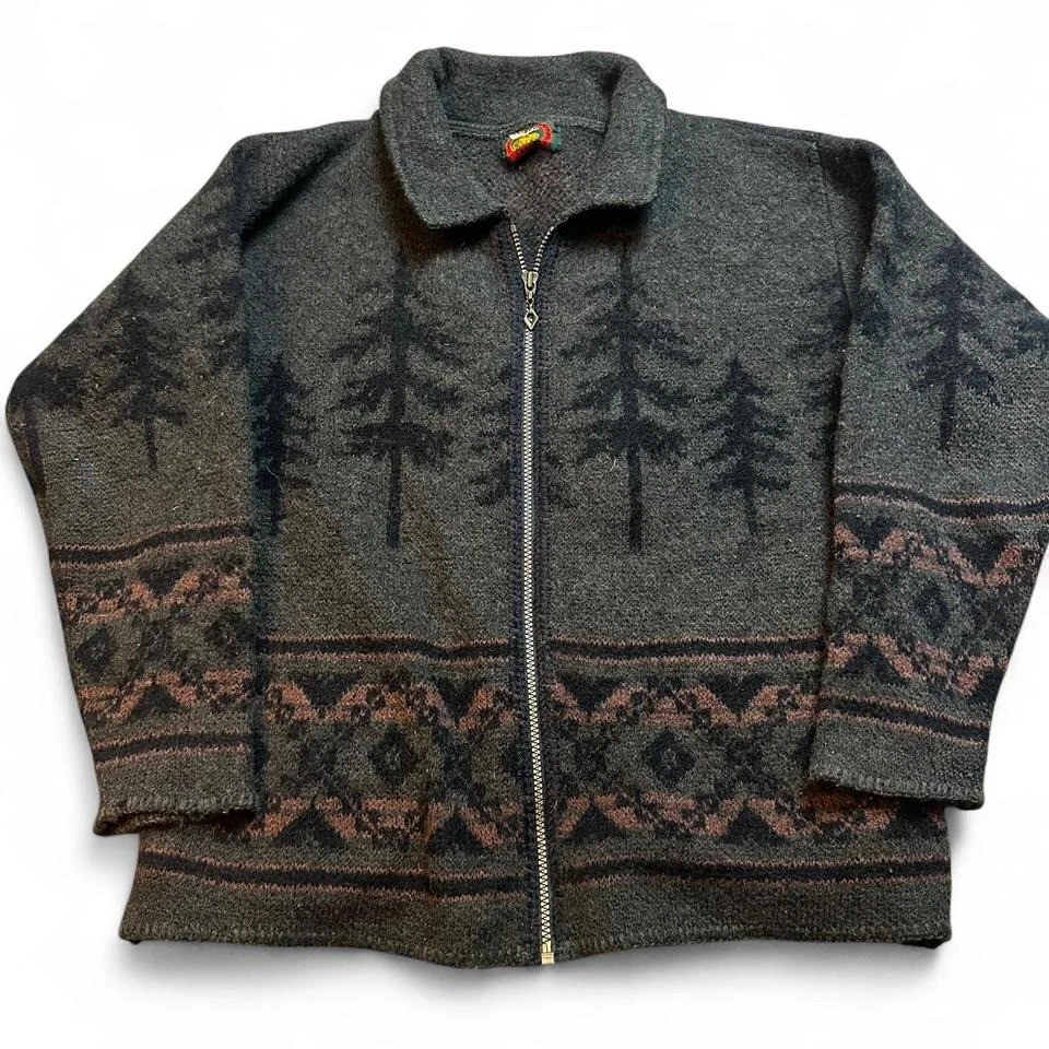 Chaqueta vintage Alpes naturaleza exterior lana cremallera completa talla pequeña LEER Foto 1 de 4