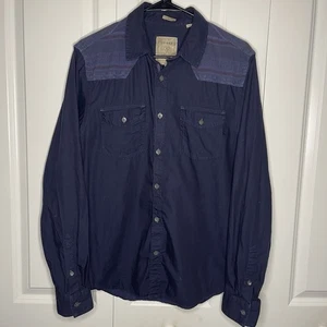 Guess Slim Fit Button Up Navy Blue Size Small Aztec Western Flannel Details Mens - Picture 1 of 10