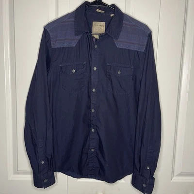 Guess Slim Fit Button Up Navy Blue Size Small Aztec Western Flannel Details Mens - Image 1 of 4