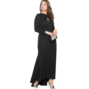 Eloquii Keyhole Gown With Train Black Long Sleeve Trumpet Maxi Crew Neck Dress - Picture 1 of 14