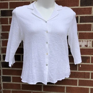 Eileen Fisher weiße Bluse mit Knopfleiste Baumwolle Elasthan Large Petite - Bild 1 von 6