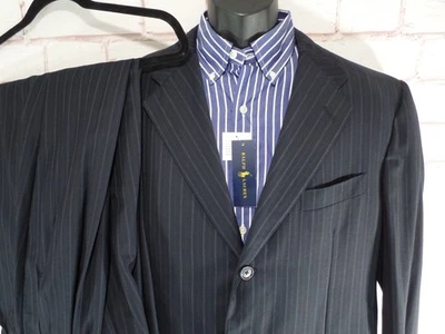 Corneliani 120s Men's Suit 42R 36W Blue Pinstripe 3 Button Front Pants Pleated - Image 1 of 4