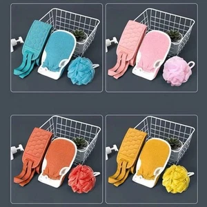 Experience Spa like Bathing with 3Pcs Body Scrubber Set Brush Glove Sponge - Picture 1 of 25