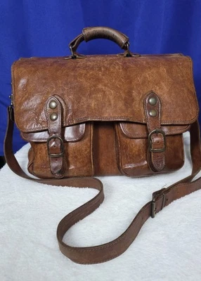 Bolso Mensajero de Cuero Vintage Bolso de Viaje de Lona Marrón Grande Foto 1 de 4