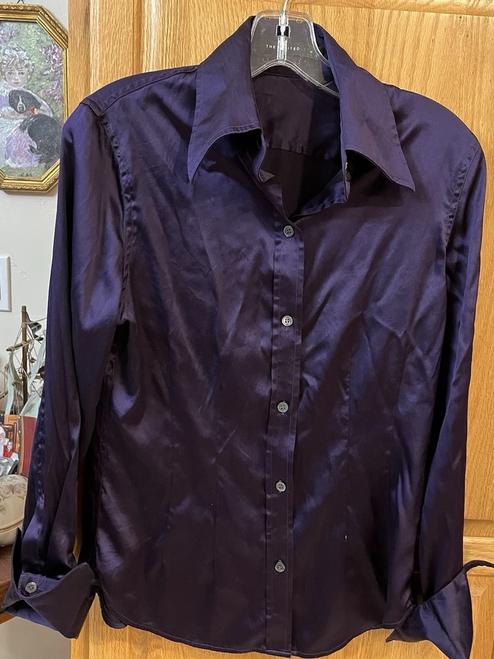 Blusa ajustada de seda vintage The Limited talla mediana rica púrpura-impresionante Foto 1 de 4