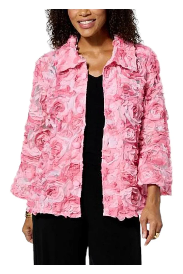 Chaqueta con botones con apliques de flores 3D adornada Antthony rosa Foto 1 de 1