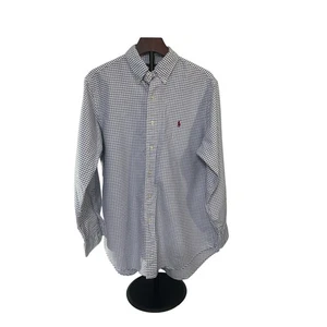 Ralph Lauren Vintage Blue White Check Pony Logo Button Down Shirt Size 16 32/33 - Picture 1 of 6