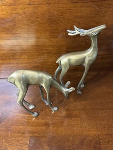 TWO Vintage Brass Deer Figurines Used - Picture 1 of 11