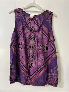 Sonoma Top Womens L Purple Geometric Mandala Boho Hippie Sleeveless Tie Neck - Picture 1 of 5