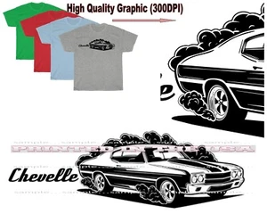 Chevelle SS Vintage Muscle Car Black Outline Art Cartoon Car T Shirt - 4 Colors - Picture 1 of 5