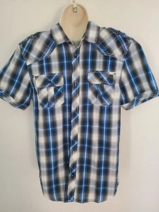 Jeans By Buffalo, Blue Plaid Button Up Collared Shirt Men's Size M - Picture 1 of 3