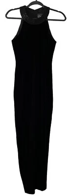 Vestido Largo Alex Evenings Negro Terciopelo Cuentas Halter Formal Foto 1 de 4